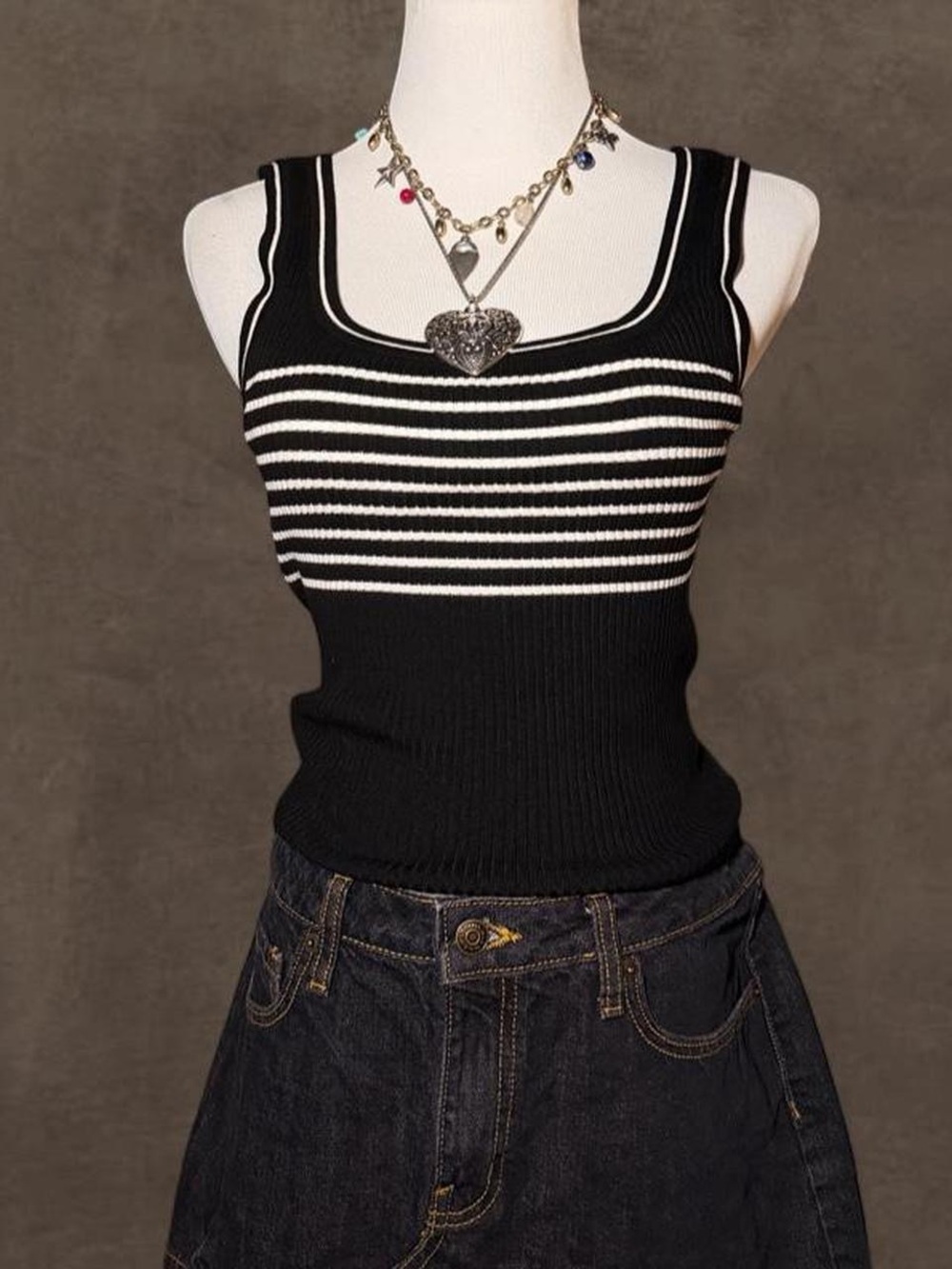 Black and white striped tank